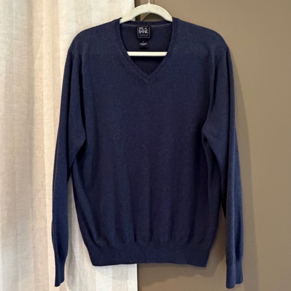 Jos. A. Bank Men's Navy Blue Cotton Long Sleeve V-neck Sweater, Size Large